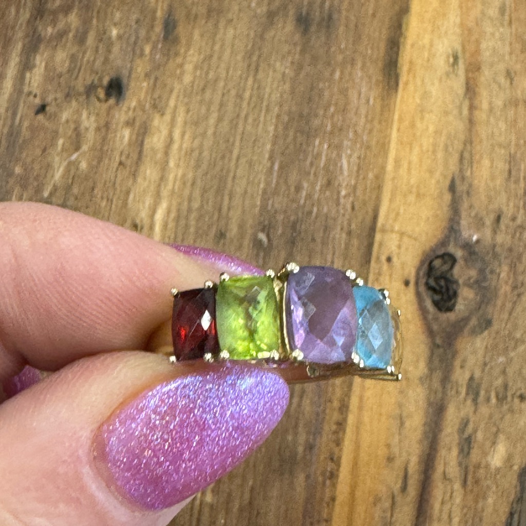 14k Gold Multi Gem Ring Amethyst Garnet Aquamarine Peridot Citrine Ring 3.9g